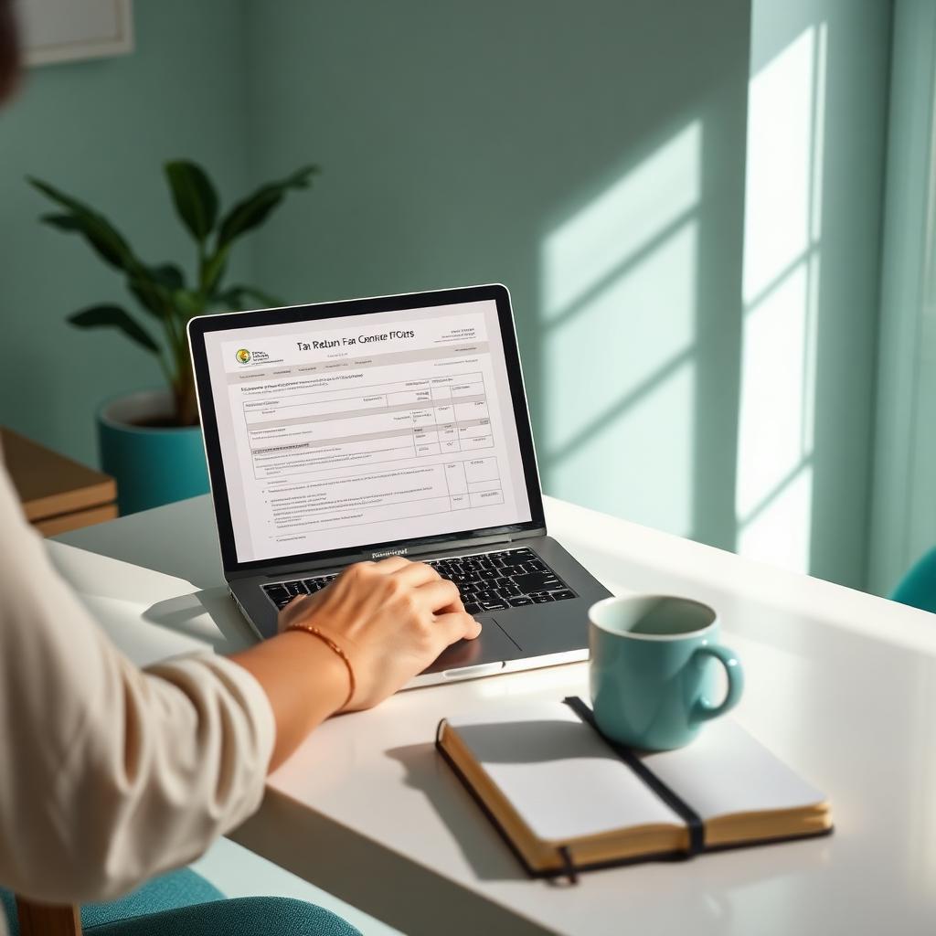 Freelancer at a home office laptop completing a Mauritius CPS tax return
