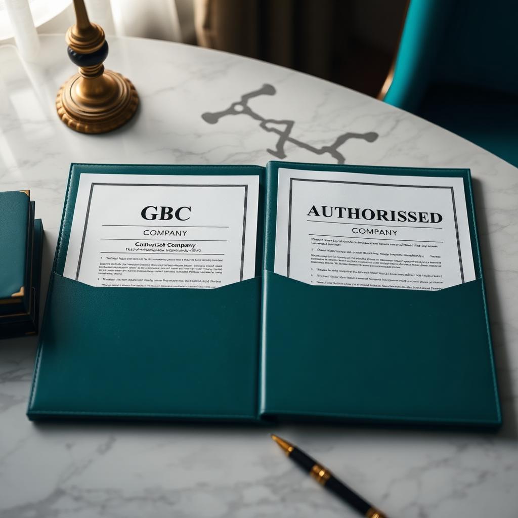 Two folders side by side comparing Global Business Company and Authorised Company in Mauritius