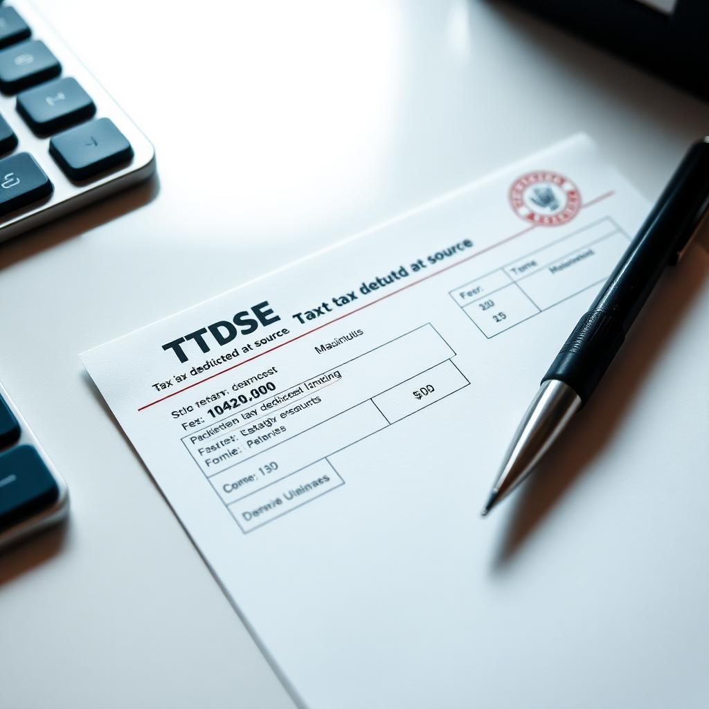 TDS payment voucher with stamp and pen for Mauritius Tax Deducted at Source